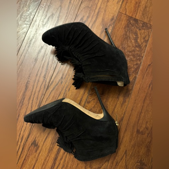 JIMMY CHOO Black Suede Ankle Bootie Pumps w/ Fringe Tassels - Picture 5 of 6